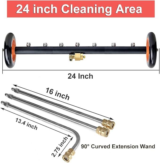 Undercarriage Pressure Washer Attachment,Dual-Function Water Broom Undercarriage Pressure Washer Surface Cleaner, 24 inch 4000 PSI Power Washer Underbody Car Washer with 7 Nozzles and 3 Extension Wand