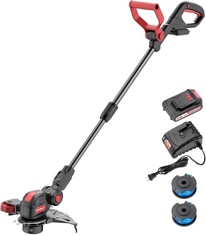 Ecomax 12" Cordless String Trimmer & Edger, 18V Electric Weed Wacker with 2Ah Battery and Charger, Lightweight Weed Eater, Edger Lawn Tool with 90 Degree Adjustable Head for Yard and Garden, ELG03