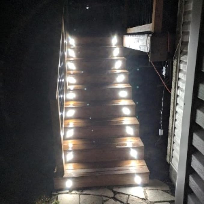 FVTLED Pack of 10 Low Voltage LED Deck Light Kit Φ1.38 Waterproof Outdoor Step Stairs Garden Yard Patio Landscape Decor Lighting Cold White Lamp