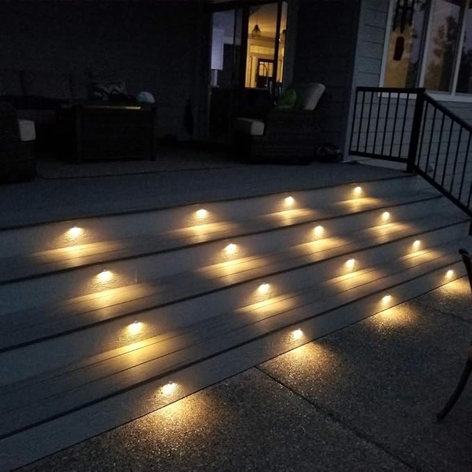 FVTLED 30pcs Low Voltage LED Deck Light Kit Φ1.38 Waterproof Outdoor Step Stairs Garden Yard Patio Landscape Decor Lights Warm White Lamp