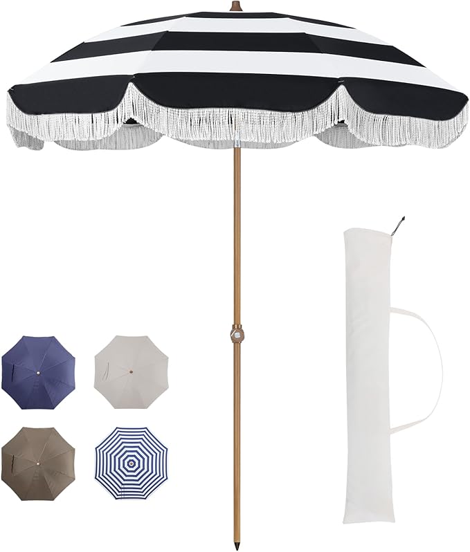 Tempera Heavy Duty High Wind Beach Umbrella with Sand Anchor & Carry Bag | Patio Outdoor Umbrella with Aluminum Frame and Push Button Tilt, Ideal for Travel Garden Lawn, UPF 60+