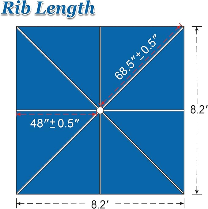 Replacement Umbrella Canopy for 8.2ft x 8.2ft 8 ribs in (Canopy Only)