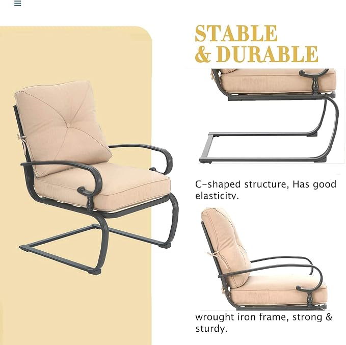 Skiway Outdoor Metal Funiture Set 5Pcs Patio Conversation Set Loveseat, 2 Spring Chairs with Coffee Table and Brown Cushions, Wrought Iron Look
