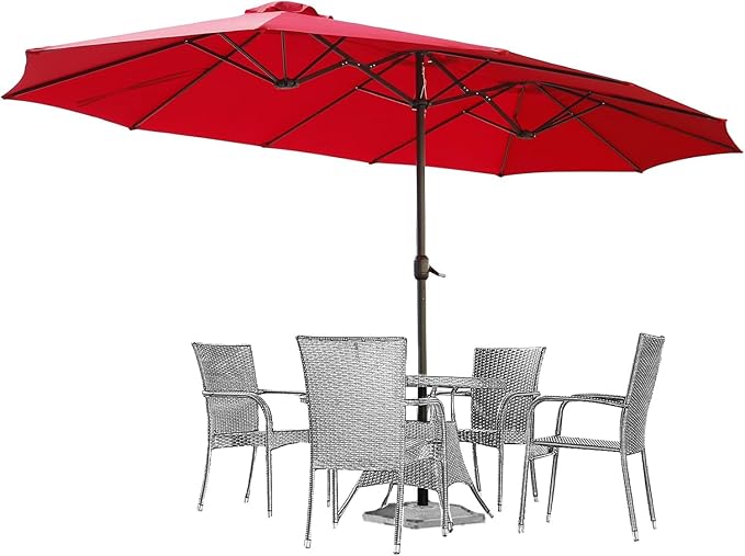 AECOJOY 15x9ft Large Patio Umbrella, Outdoor Double-Sided Rectangle Umbrella with Crank Handle, Market Umbrella for Deck Pool Patio Garden(1.9" Pole, Red)