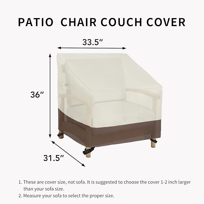 Easy-Going Outdoor Chair Cover Waterproof, Heavy Duty Patio Chair Cover, Windproof Outdoor Furniture Cover with Air Vent (1 Pack-33.5Wx31.5Dx36H inch, Beige/Brown)