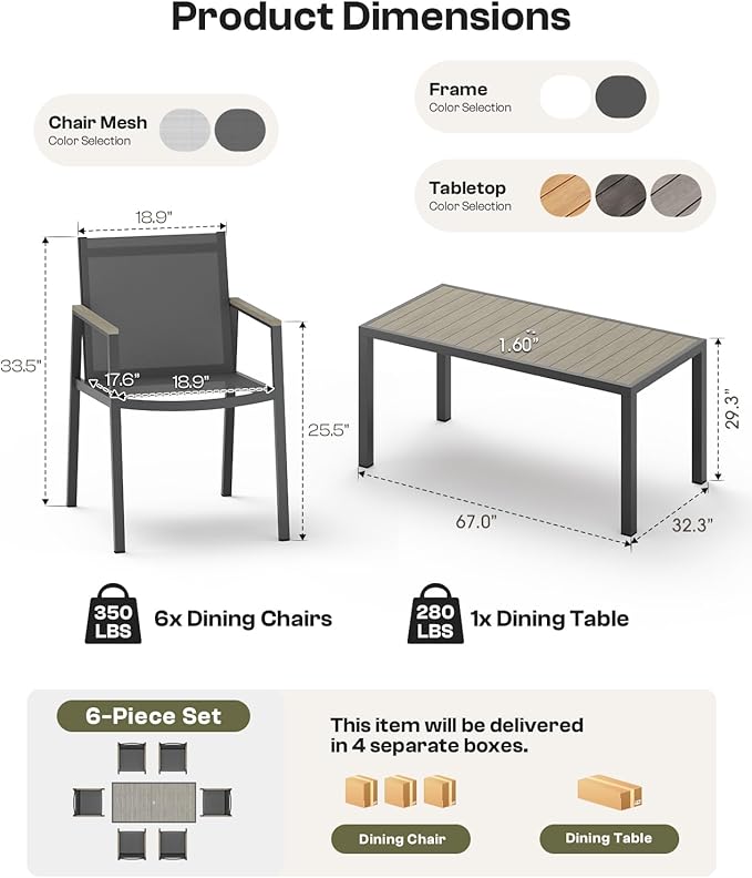 Outdoor Dining Set for 10, Aluminum Patio Table and Chairs Set, 12-Piece All Weather Patio Dining Furniture Set with Umbrella Hole for Backyard, Deck, Poolside (Gray)