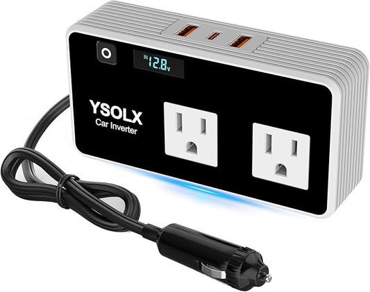 300W Car Power Inverters for Vehicles, YSOLX Car Inverter 12V to 110V with 3 USB Fast Charger and Car Plug Adapter Outlet for Laptop Computer Charger