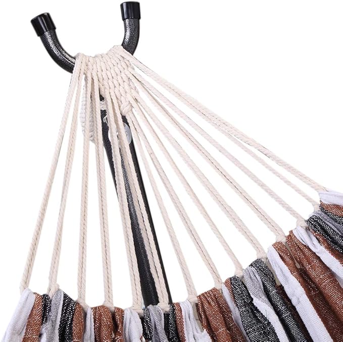 Professional Black & Silver Flowers Hammock Stand with Polyester Coffee Stripe Hammock