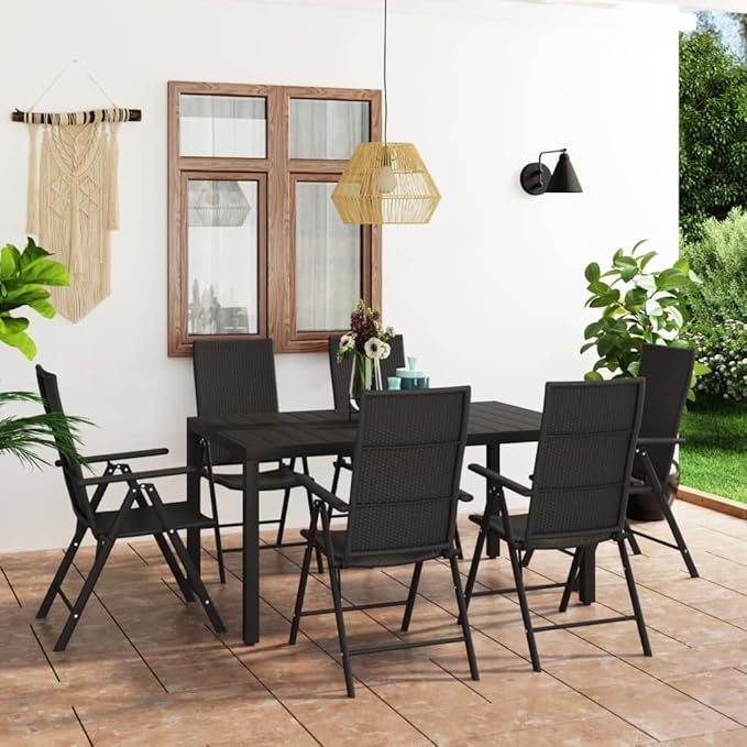 7 Piece Patio Dining Set, Patio Conversation Set Outdoor Lounge Sets Outdoor Sofa Sets Sectional Sofa for Exhibition Negotiation Area Piazza Poolside Black
