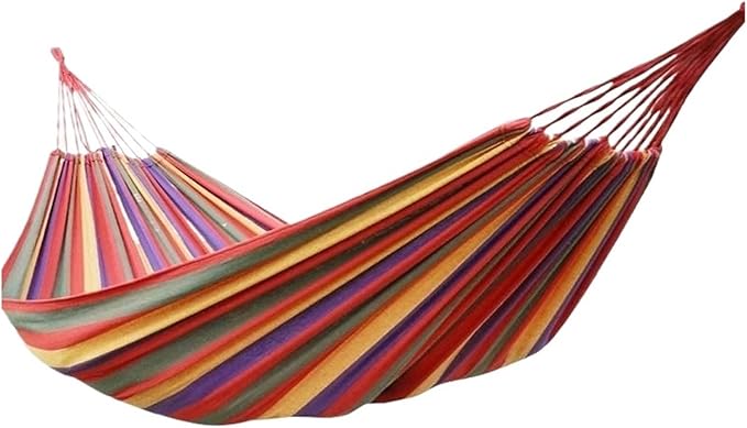 Canvas Single Hammock Outdoor Courtyard Sleeping Camping Indoor Thick Striped(Red Single)