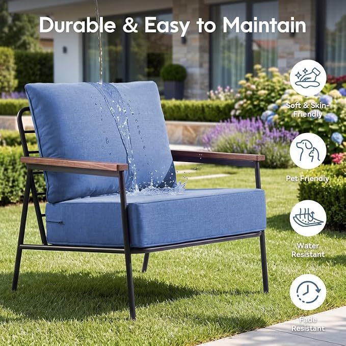 Luxury 22*24*6in Outdoor Patio Cushions, 4 Pieces Navy Blue Outdoor Cushion | 6'' Thick Outdoor Cushions, Water-Resistant, Reversible, Removable Cover, for Patio Chairs Sofa Couch Loveseat