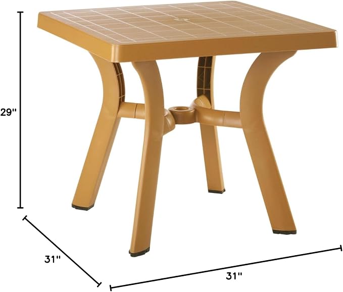 Compamia Viva 31" Resin Square Patio Dining Table in Teak Brown, Commercial Grade