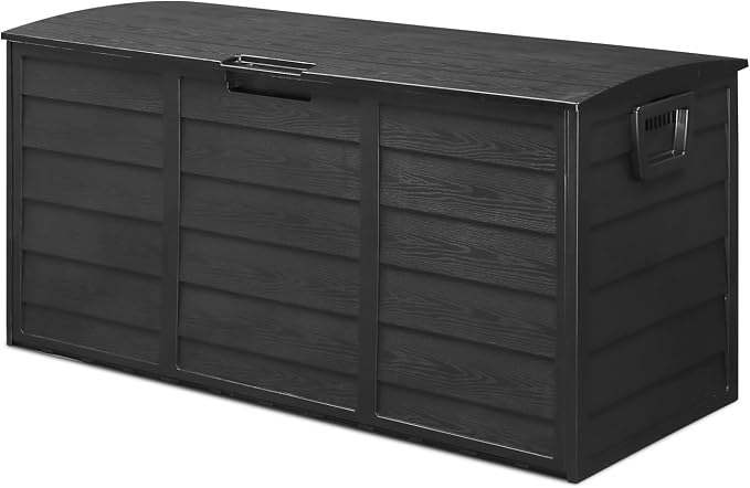 75 Gallon Outdoor Storage Box, Lockable Plastic Storage Containers with Lid, Patio Deck Box Furniture for Garden, Pool, Balcony, Yard (Black)