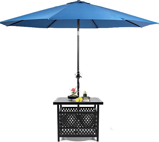 SUNCROWN Outdoor Patio Side Table, Patio Bistro Square Table with 9Ft Umbrella,for Backyard, Porch, Garden, Poolside(Sky Blue)