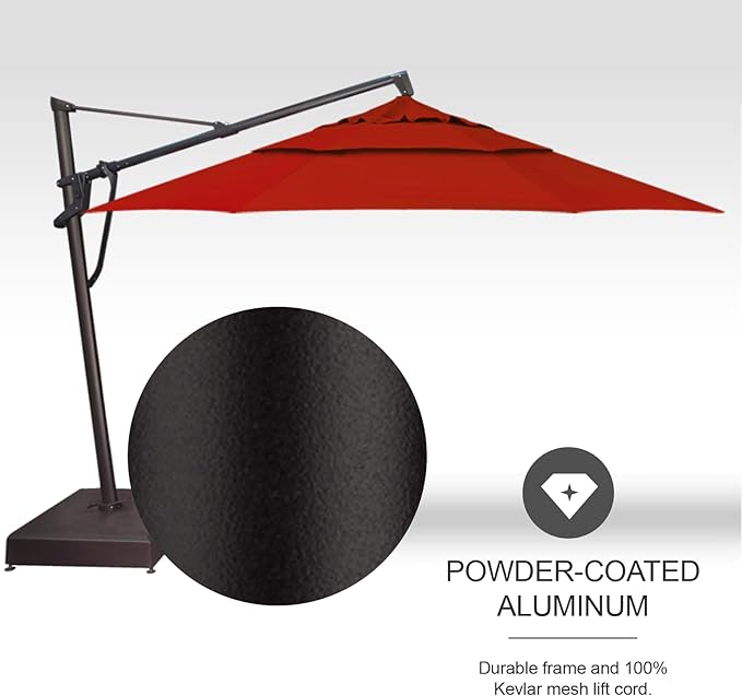 Treasure Garden AKZ PLUS Cantilever Umbrella 13' Sunbrella Jockey Red Canopy and Black Frame with Stationary Base