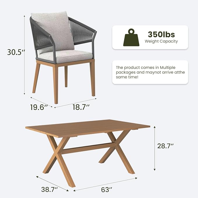LayinSun 14 Piece Outdoor Dining Table Set, Aluminum Modern Rectangular Dining Table and All-Weather Wicker Chairs Set for Patio Deck Indoor Decor Kitchen