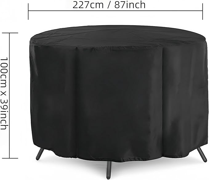 Round Patio Furniture Cover, 87" Dia x 39" H Outdoor Waterproof Dustproof Heavy Duty Oxford Fabric Anti-Fading Storage Cover for Outside Table Chair Large Furniture