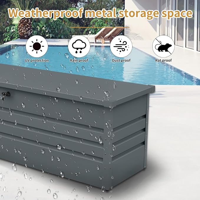260 Gallon Metal Outdoor Deck Box Waterproof
