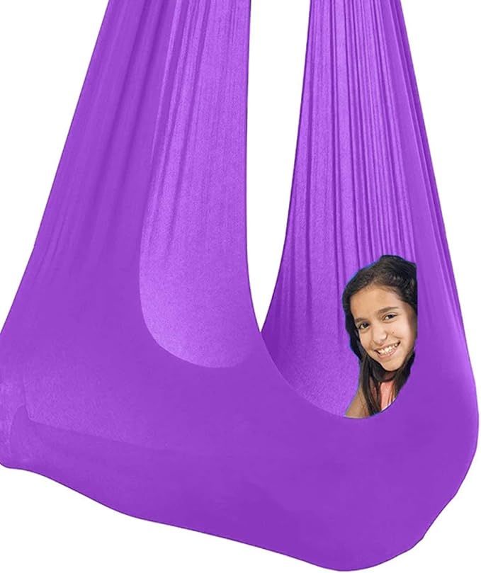 Indoor Swing Seat for Kids Child and Teens Hanging Hammock for Indoor Outdoor Calming Effect On Children with Sensory Needs Included Accessories (Color : Purple, Size : 100 x 280 cm (L x W))