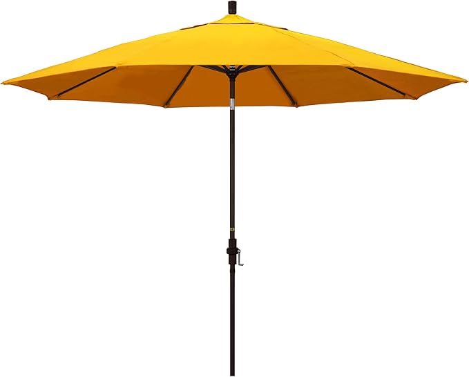 California Umbrella 11Ft Premium Sunbrella Patio Umbrella, Hand-Crank, Tilt-Collar, Bronze Frame, Sunflower Yellow Fabric