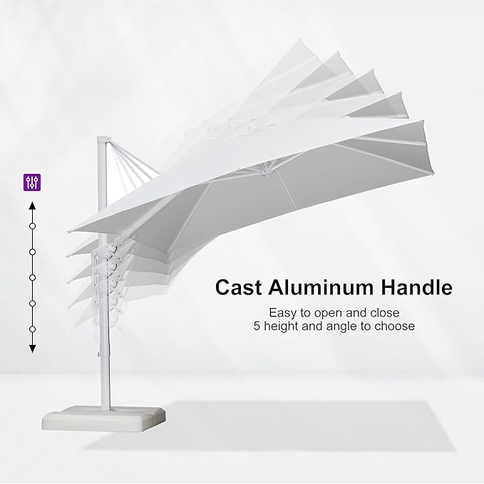 PURPLE LEAF 10 FT Right-left Tilt White Cantilever Umbrella with Base Patio Outdoor Swivel Umbrellas with Aluminum Tilt Offset Parasol with 360° Rotation for Deck Pool, White