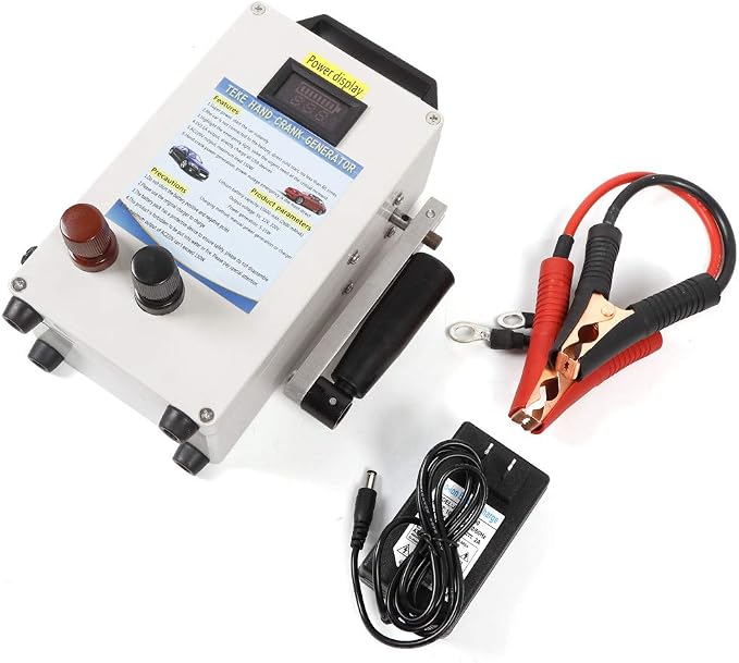 150W Portable Hand Crank Dynamo Generator Emergency Survival Manual Power Energy Supply Charger Rechargeable with Charging and Firewire Clamp for Home Camping Outdoor Smartphone Charger