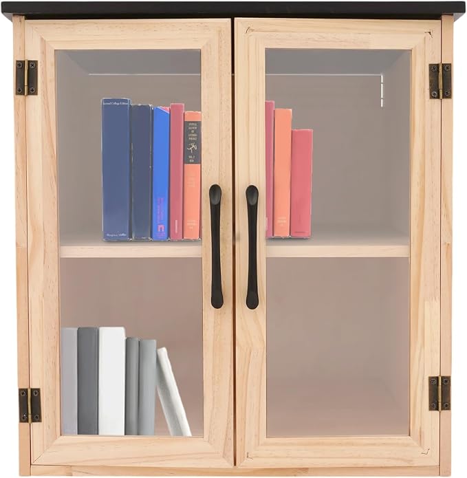 Outdoor Library Book Box, 2-Tier Literature Exchange Kit, 18.5" Tall Outdoor Wood Cabinet for Sharing Books Community Literature, Flyers, Newspapers, Food Art