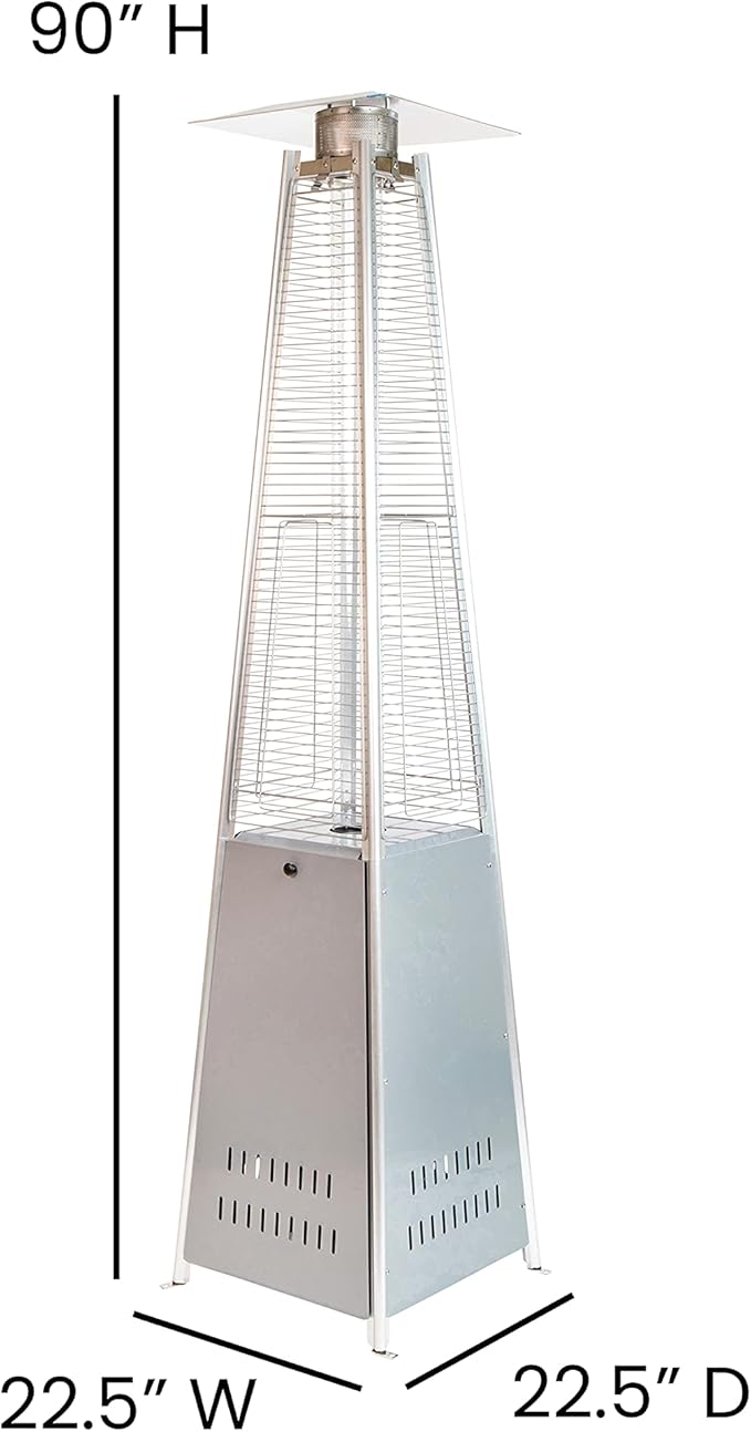 Flash Furniture Outdoor Patio Heater with Wheels - Silver - 42,000 BTU - 7.5 Feet Tall - Stainless Steel - For Residential and Commercial Use