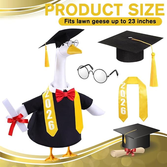 Celltestria Graduation Goose Outfits Black Graduation Porch Goose Costume Congrats Grad Cap Gown Stole Goose Clothes for 23" Geese Outdoor Patio Yard Lawn Garden Art Decoration