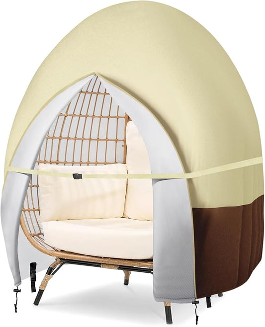 Outdoor Patio Hanging Egg Chair Cover Waterproof Double Egg Chair Cover for Outdoor Furniture Egg Swing Loveseat Cover 91 X 87 Inches, Beige