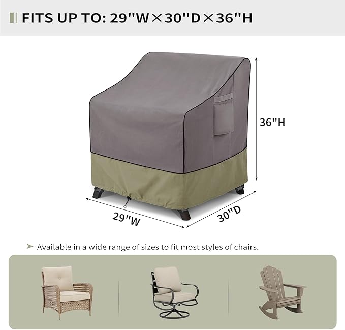 KylinLucky Outdoor Chair Covers Waterproof 29W x 30D x 36H inches 2pack,Heavy Duty Patio Furniture Cover for Outside Grey