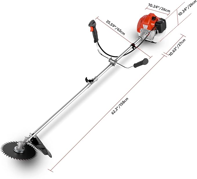 Weed Wacker 58CC Brush Cutter Gas Powered String Trimmer 4-in-1 Gas Weed Eater with 4 Detachable Heads 18.5" Cutting Path Straight Shaft 2-Cycle for Brush(Orange)