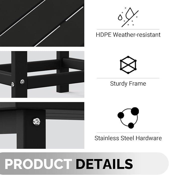 VINGLI Outdoor Side Table, HDPE All-Weather Poly Lumber Patio Side Table End Tables for Porch Backyard Poolside (Black)