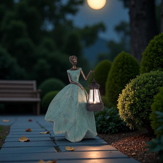 Guichifun Fairy Statues Solar Outdoor Lights - Resin Garden Figurines Decorations for Patio Yard Lawn Decor Housewarming Gardening Gifts for Women Mom 7.4 x 5.3 x 12 Inch