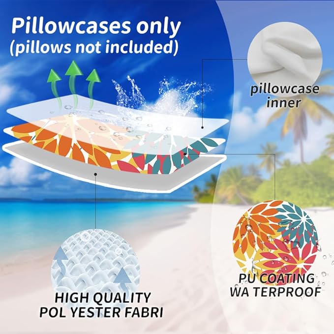 DFXSZ Pack of 2 Outdoor Waterproof Throw Pillow Covers 22x22 Orange Yellow | Polyester Spring Summer Fall Floral Decorative Cushion Cases(NO INSERT),For Couch Patio Funiture Garden Home Decor