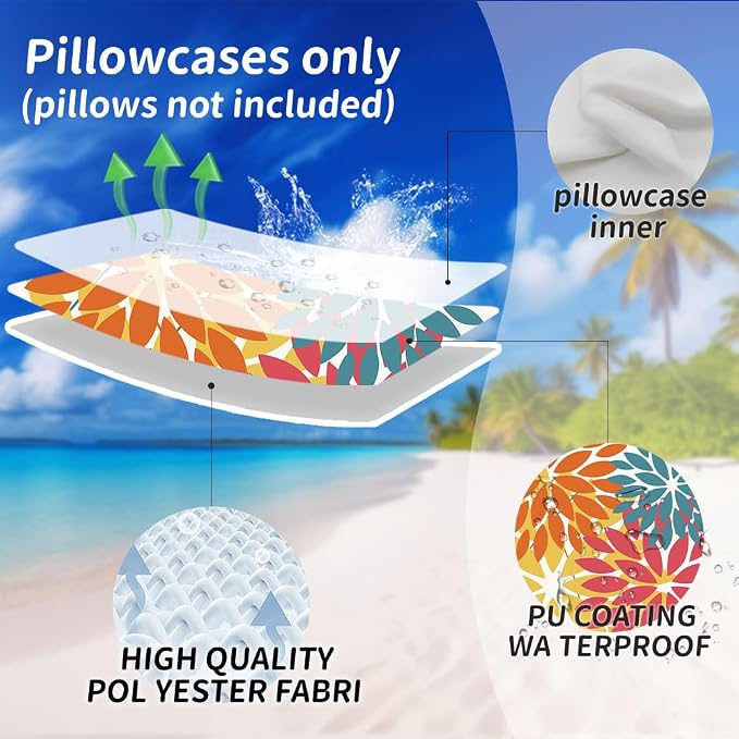 DFXSZ Pack of 2 Outdoor Waterproof Throw Pillow Covers 24x24 Orange Yellow | Polyester Spring Summer Fall Floral Decorative Cushion Cases(NO INSERT),For Couch Patio Funiture Garden Home Decor