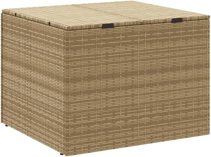 Large Garden Storage Box Beige Poly Rattan Outdoor Storage Box for Patio with 77-Gallon Capacity and Easy Access Woven