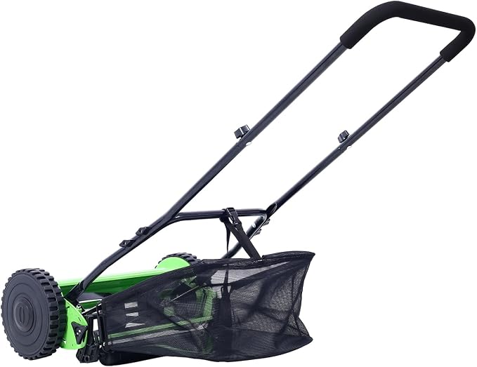 Lawn Mower 16-Inch 5-Blade Reel Mower Push Reel Lawn Mower with Grass Catcher (Green)
