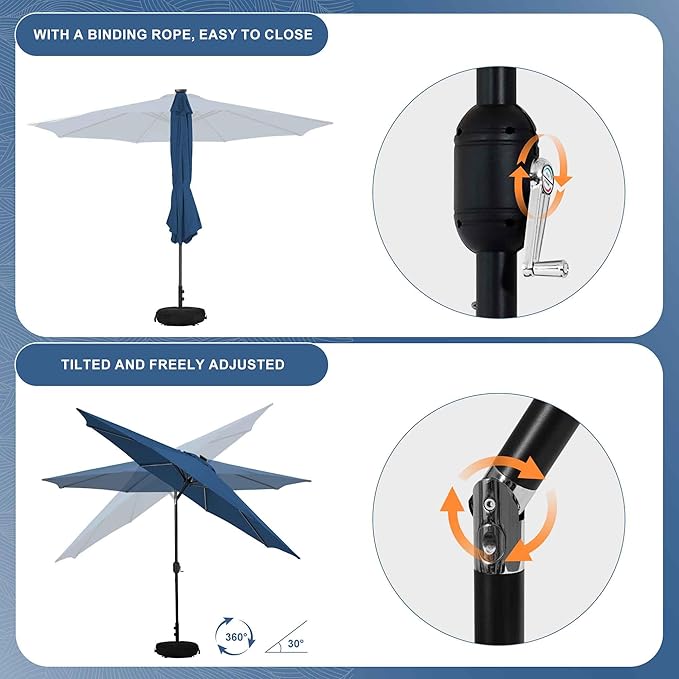 Sundale Outdoor 9FT Patio Umbrella with Sand Bag Umbrella Base, Outdoor Umbrella with Tilt and Crank, Navy
