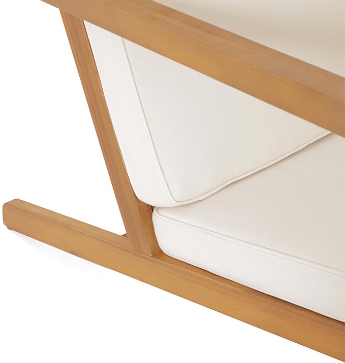 Christopher Knight Home Leah 2-Seater Acacia Wood Outdoor Patio Furniture Set, Outdoor Conversation Chat Set with Cushion, Adirondack Chairs Set of 2 + Side Table Set for Backyard Balcony, Teak+Beige