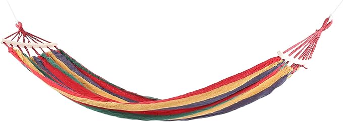 Camping Hammock Lightweight Portable Canvas, 86.6x31.5 Inch, Blue with Color Stripe - Hardwood Spreader Bar, Easy Setup, Ideal for Outdoor Travel and Hiking (Red)