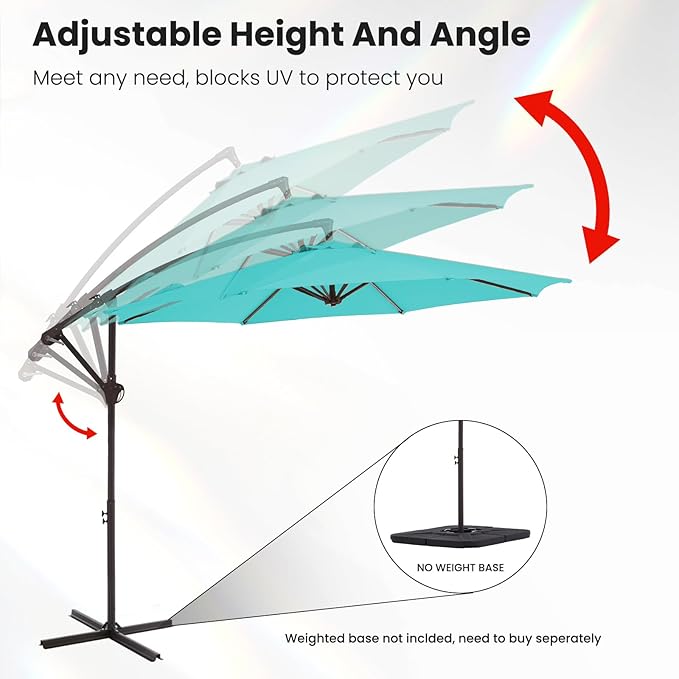 10FT Patio Umbrella, Outdoor Offset Cantilever Umbrella with Sturdy 8 Ribs, Easy Tilt Adjustment for Backyard Pool Garden,Peacock Blue