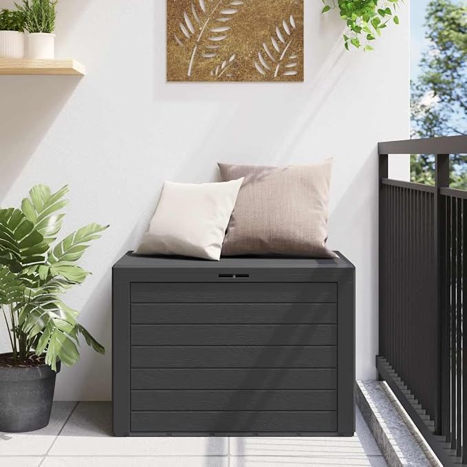 50 Gallon Outdoor Storage Box 30.7"x17.3"x21.7" Polypropylene Patio Garden Tool Chest Anthracite Matte Flap for Balcony Backyard Garage