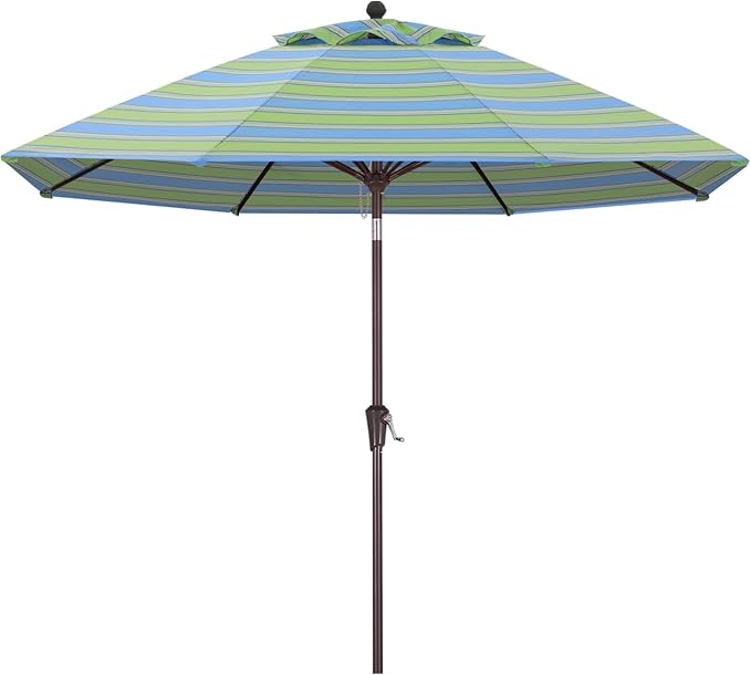ABCCANOPY OLEFIN® 5-Year No Fading 9FT Patio Umbrella, Outdoor Table Umbrella with 8 Sturdy Ribs for Deck, Backyard, Yard (Blue Green Stripe)