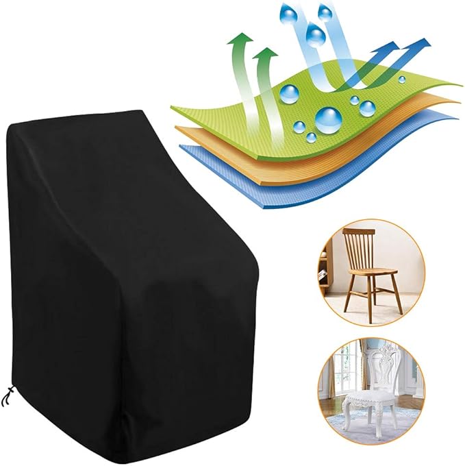 Stacking Outdoor Chair Cover Waterproof, Uranshin Outdoor Patio Furniture Covers Stacked Chairs 210D, Lounge Chair Covers Outdoor Stack Chairs for All Weather Protection, Black, 25"L x 25"W x 47”H
