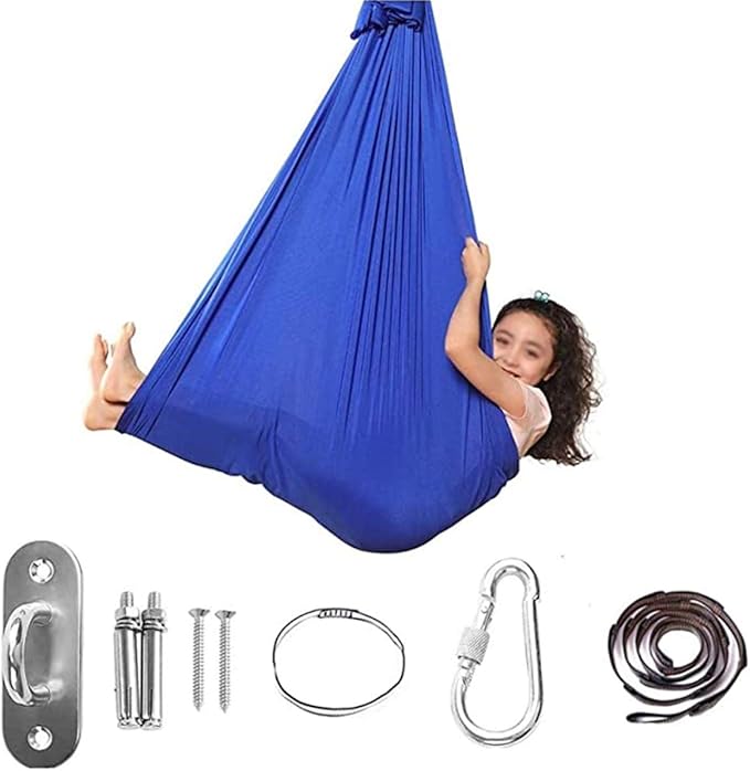 Kids Sensory Swing Hammock Therapy Cuddle Swings for Child Therapy Autism ADHD ADD Elastic Parcel Steady Seat Swing Up to 200kg (Color : Blue, Size : 150 x 280 cm)