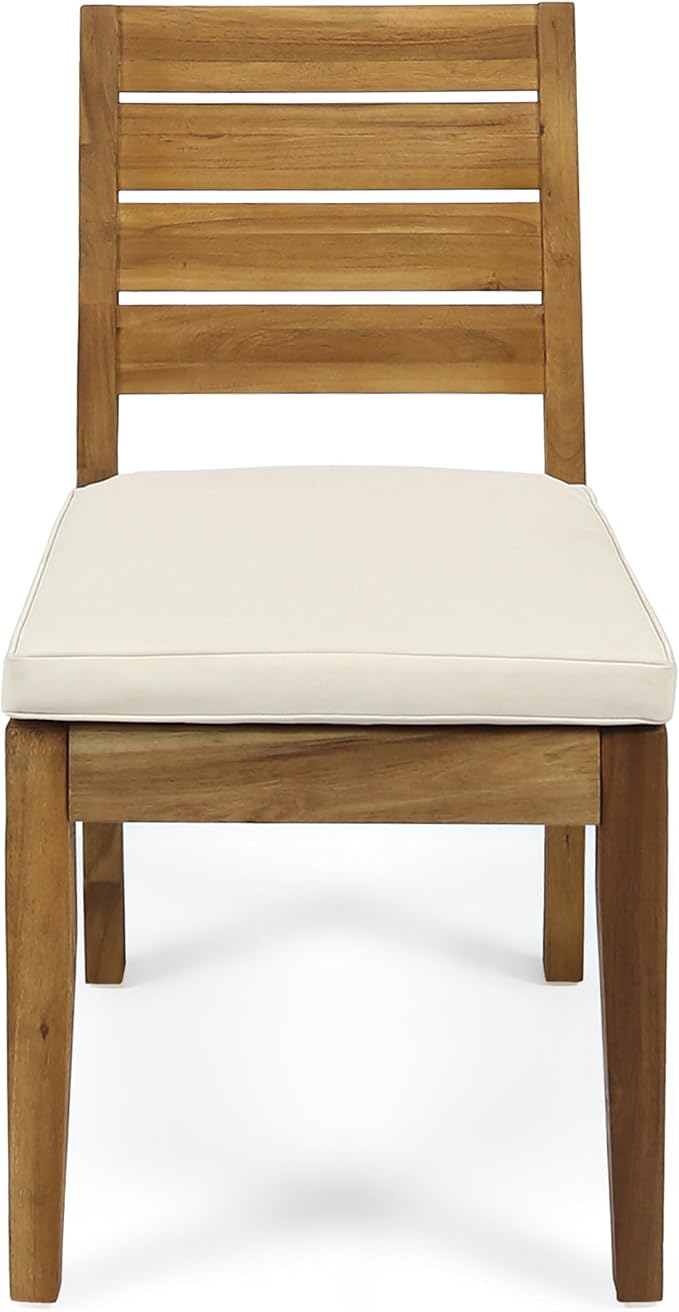 Christopher Knight Home Smeb Acacia Wood Outdoor Dining Table Set for 6, Outdoor Dining Set, Patio Table and Dining Chairs Set of 6 with Cushions, 7 Pieces Patio Furniture Set, Grey + Brown + Cream