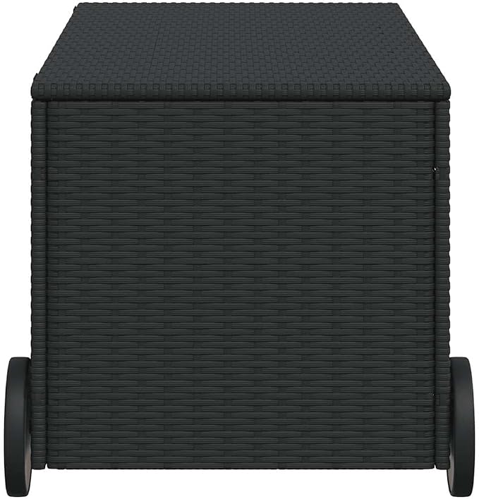 Outdoor Garden Storage Box 50 Gallon, Large Patio Deck Bin with Wheels for Cushions, Pillows and Tools, Weather-Resistant Poly Rattan Furniture, Black
