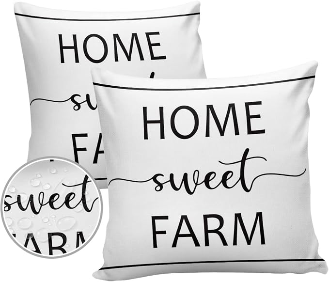 Outdoor Waterproof Pillow Covers for Patio Furniture Home Sweet Farm Decorative Throw Pillow Cover Farmhouse Funny Quote Pillowcases Set of 2 Cushion Case for Sofa Couch Chair Home Decor 24x24 inch