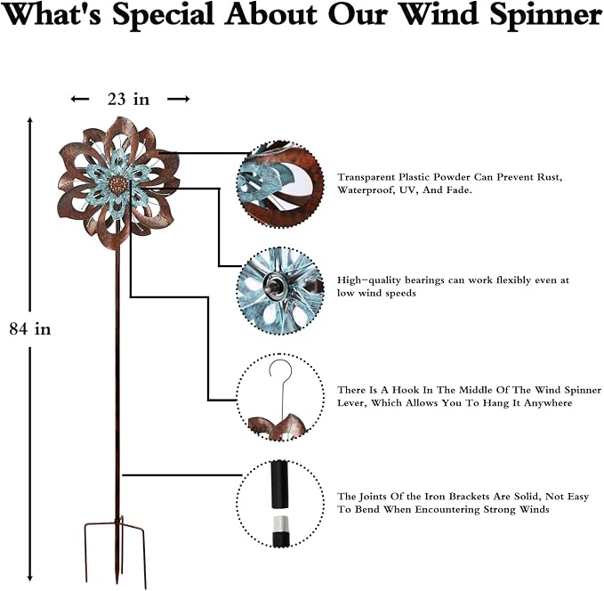 Pure Echo Garden Wind Spinner, 84"H Large Metal Wind Spinners Outdoor Decor | Windmill for Yard Kinetic Art Ornament Wind Sculpture with Stake, Spin Smoothly Easy Assembly, Classic Gift Choice for Family